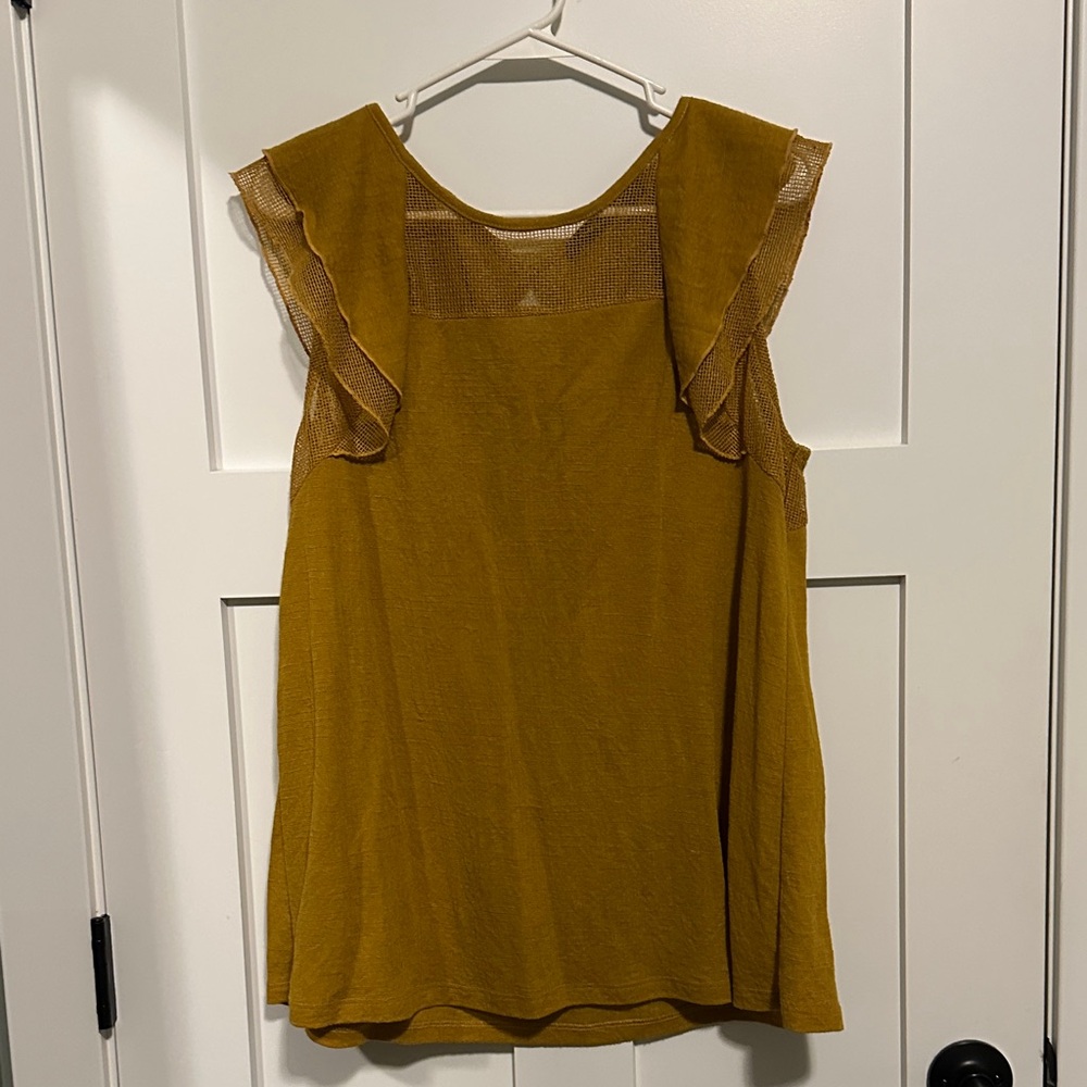 Doe & Rae Mustard Ruffle Sleeve Blouse